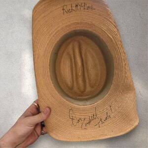 VTG SunBody Straw Cowboy Hat Autographed Rick McRae Don Campbell Y2K Band Signed